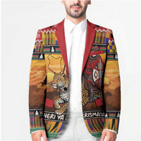 Kenya Safari Christmas Blazer Black Santa Riding Leopards - Heri ya Krismasi - Wonder Print Shop