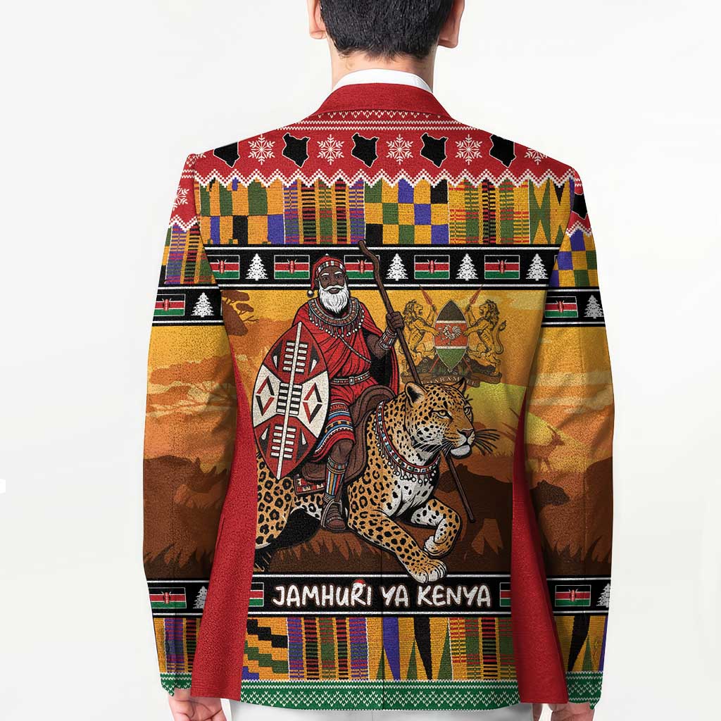 Kenya Safari Christmas Blazer Black Santa Riding Leopards - Heri ya Krismasi - Wonder Print Shop