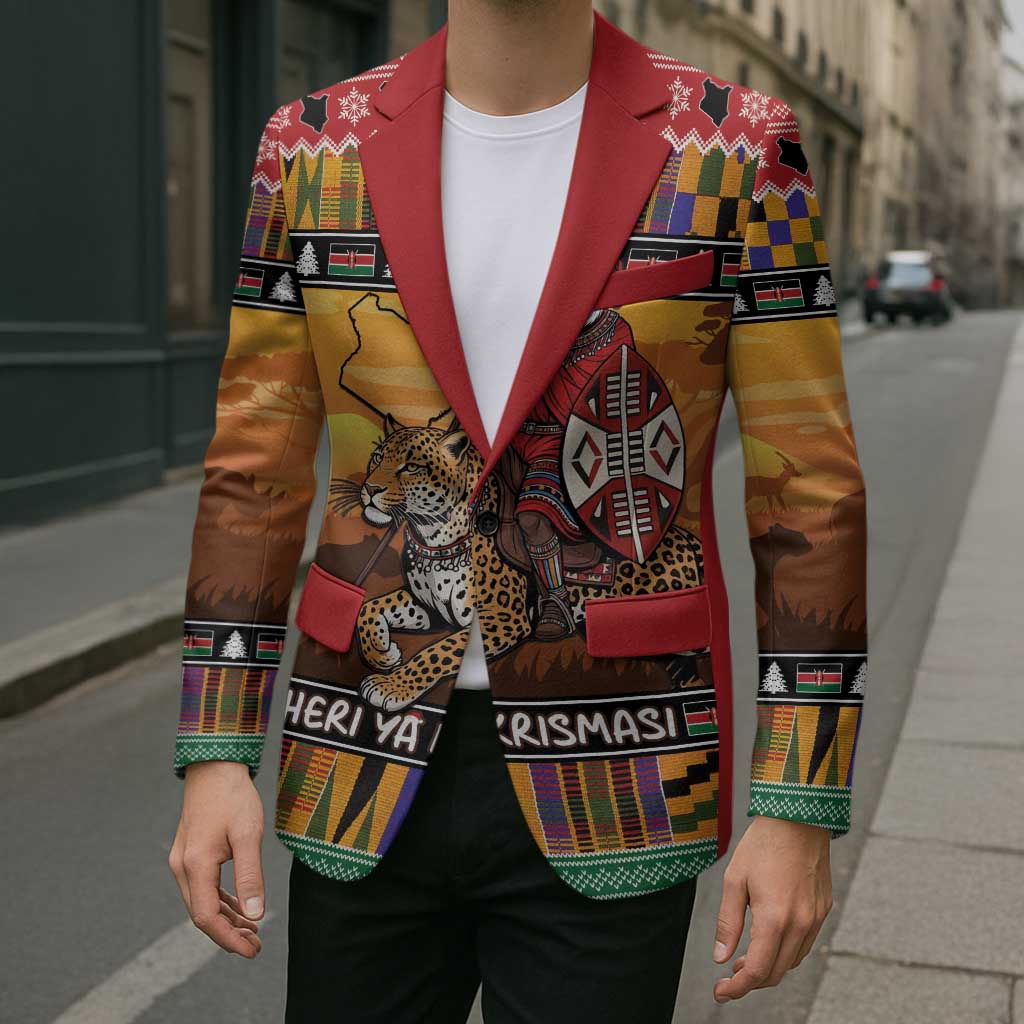 Kenya Safari Christmas Blazer Black Santa Riding Leopards - Heri ya Krismasi - Wonder Print Shop