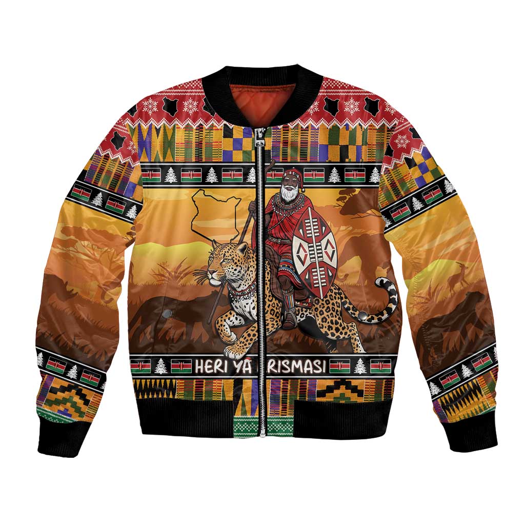Kenya Safari Christmas Bomber Jacket Black Santa Riding Leopards - Heri ya Krismasi - Wonder Print Shop