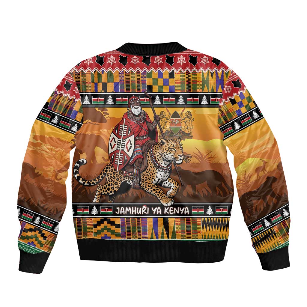 Kenya Safari Christmas Bomber Jacket Black Santa Riding Leopards - Heri ya Krismasi - Wonder Print Shop