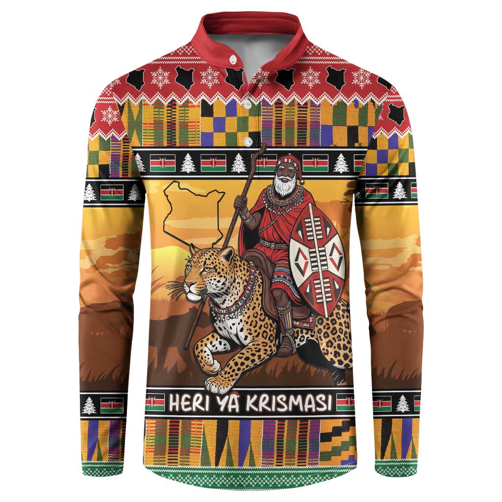 Kenya Safari Christmas Button Sweatshirt Black Santa Riding Leopards - Heri ya Krismasi - Wonder Print Shop