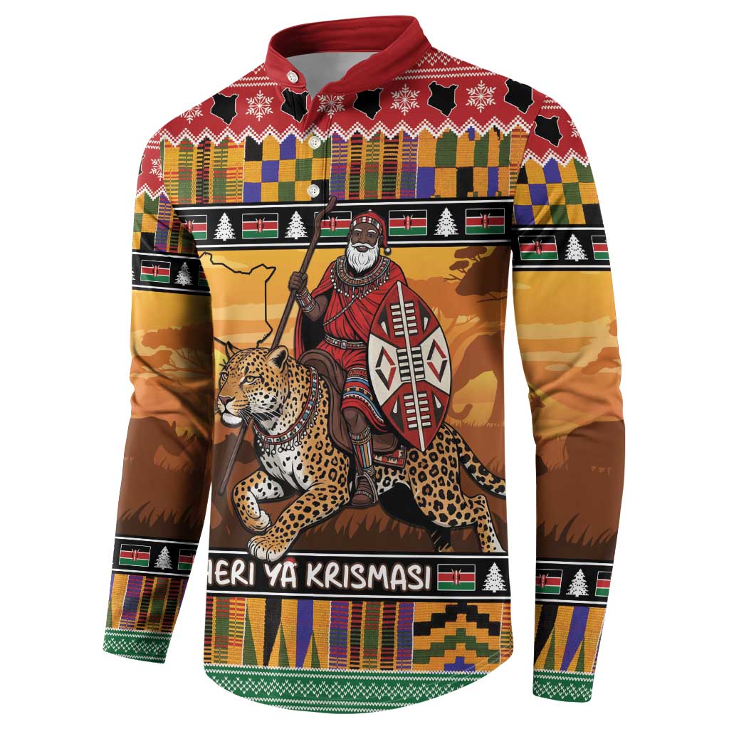 Kenya Safari Christmas Button Sweatshirt Black Santa Riding Leopards - Heri ya Krismasi - Wonder Print Shop
