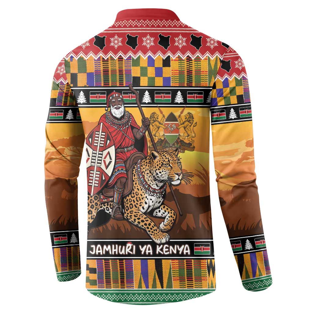 Kenya Safari Christmas Button Sweatshirt Black Santa Riding Leopards - Heri ya Krismasi - Wonder Print Shop