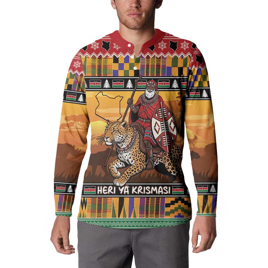 Kenya Safari Christmas Button Sweatshirt Black Santa Riding Leopards - Heri ya Krismasi - Wonder Print Shop