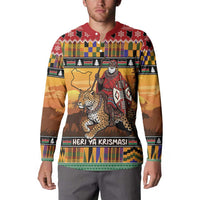 Kenya Safari Christmas Button Sweatshirt Black Santa Riding Leopards - Heri ya Krismasi - Wonder Print Shop
