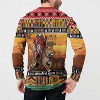 Kenya Safari Christmas Button Sweatshirt Black Santa Riding Leopards - Heri ya Krismasi - Wonder Print Shop