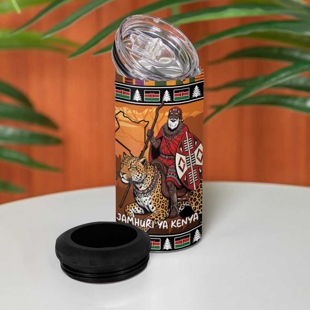 Kenya Safari Christmas 4 in 1 Can Cooler Tumbler Black Santa Riding Leopards - Heri ya Krismasi - Wonder Print Shop