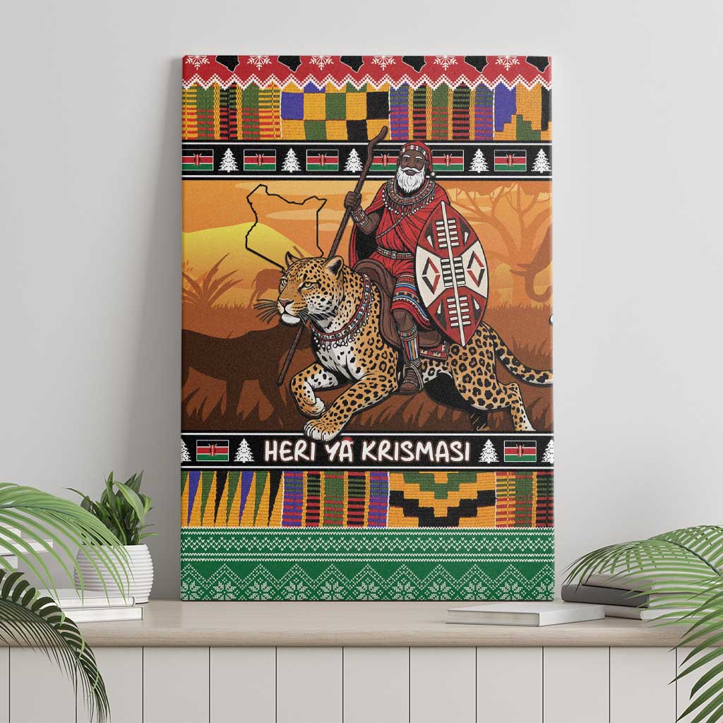 Kenya Safari Christmas Canvas Wall Art Black Santa Riding Leopards - Heri ya Krismasi - Wonder Print Shop