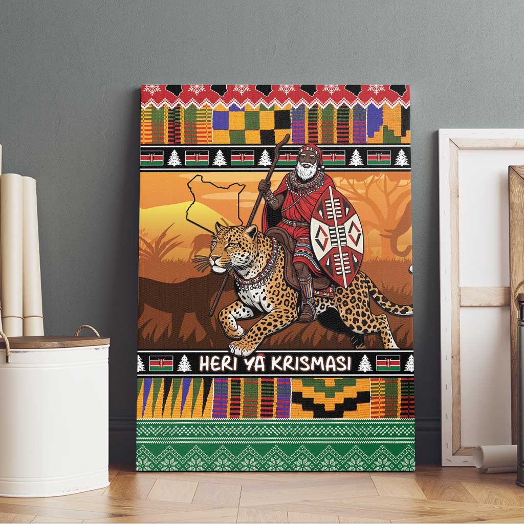 Kenya Safari Christmas Canvas Wall Art Black Santa Riding Leopards - Heri ya Krismasi - Wonder Print Shop