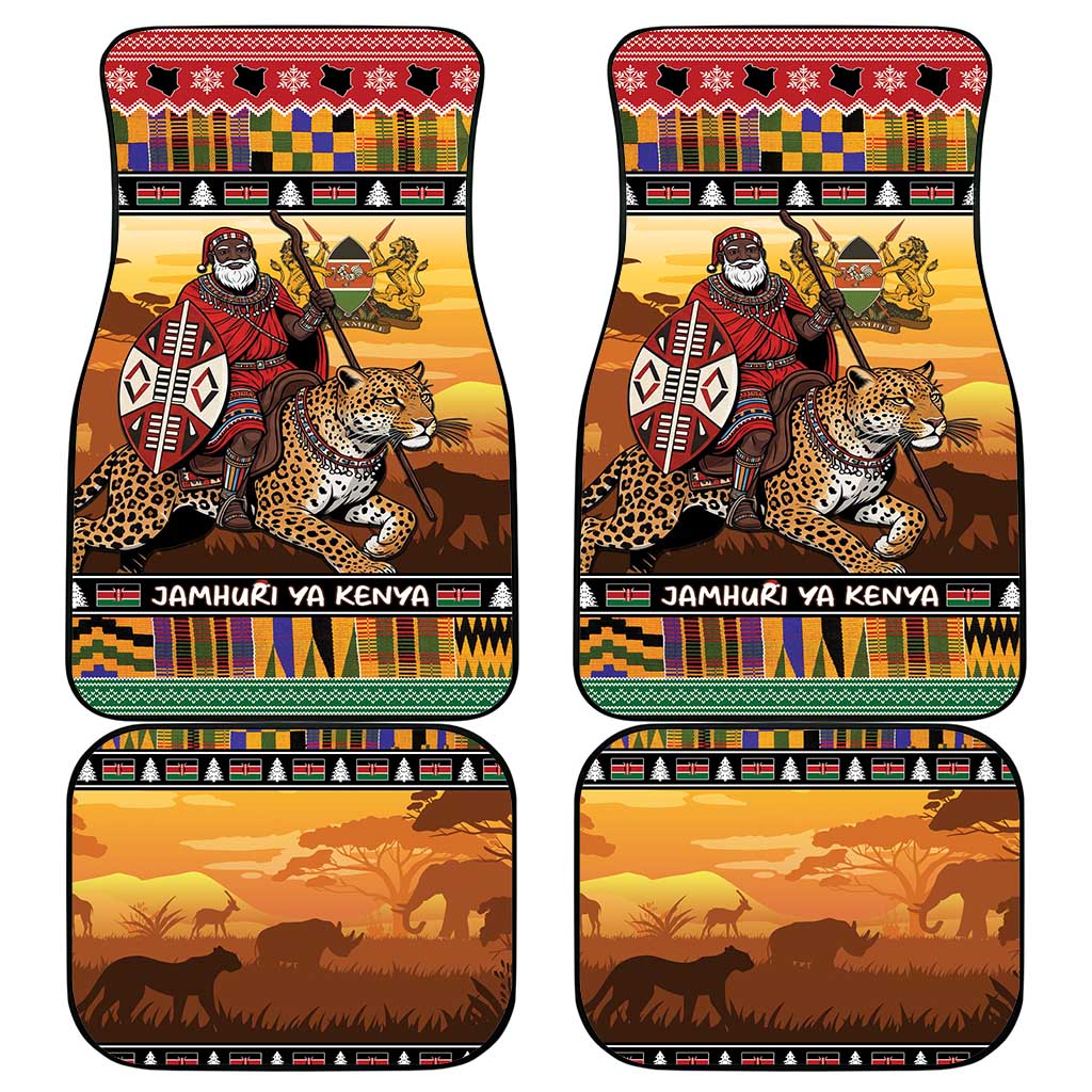 Kenya Safari Christmas Car Mats Black Santa Riding Leopards - Heri ya Krismasi - Wonder Print Shop