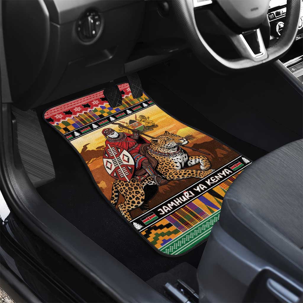 Kenya Safari Christmas Car Mats Black Santa Riding Leopards - Heri ya Krismasi - Wonder Print Shop