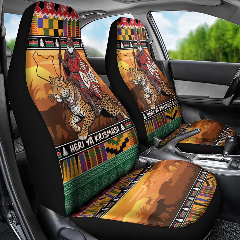 Kenya Safari Christmas Car Seat Cover Black Santa Riding Leopards - Heri ya Krismasi - Wonder Print Shop