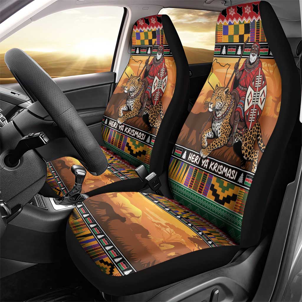 Kenya Safari Christmas Car Seat Cover Black Santa Riding Leopards - Heri ya Krismasi - Wonder Print Shop