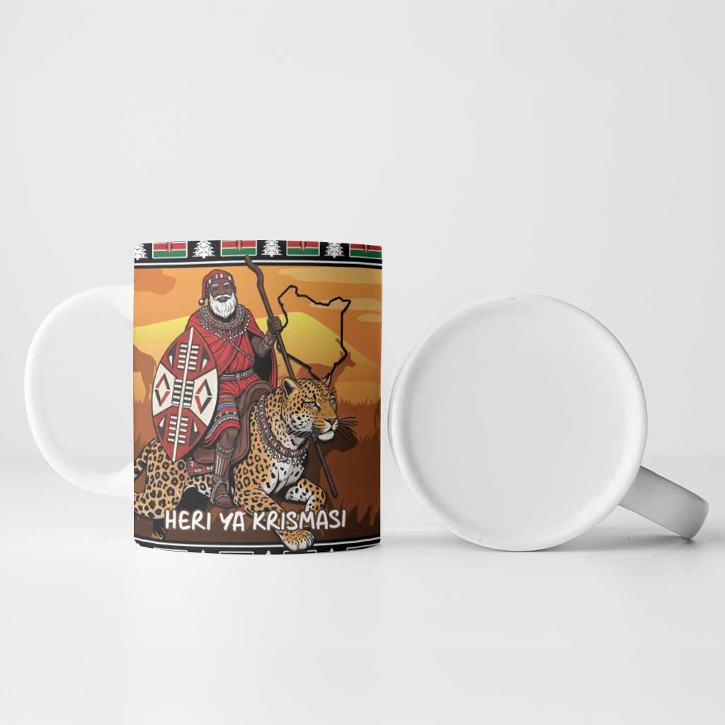 Kenya Safari Christmas Ceramic Mug Black Santa Riding Leopards - Heri ya Krismasi - Wonder Print Shop