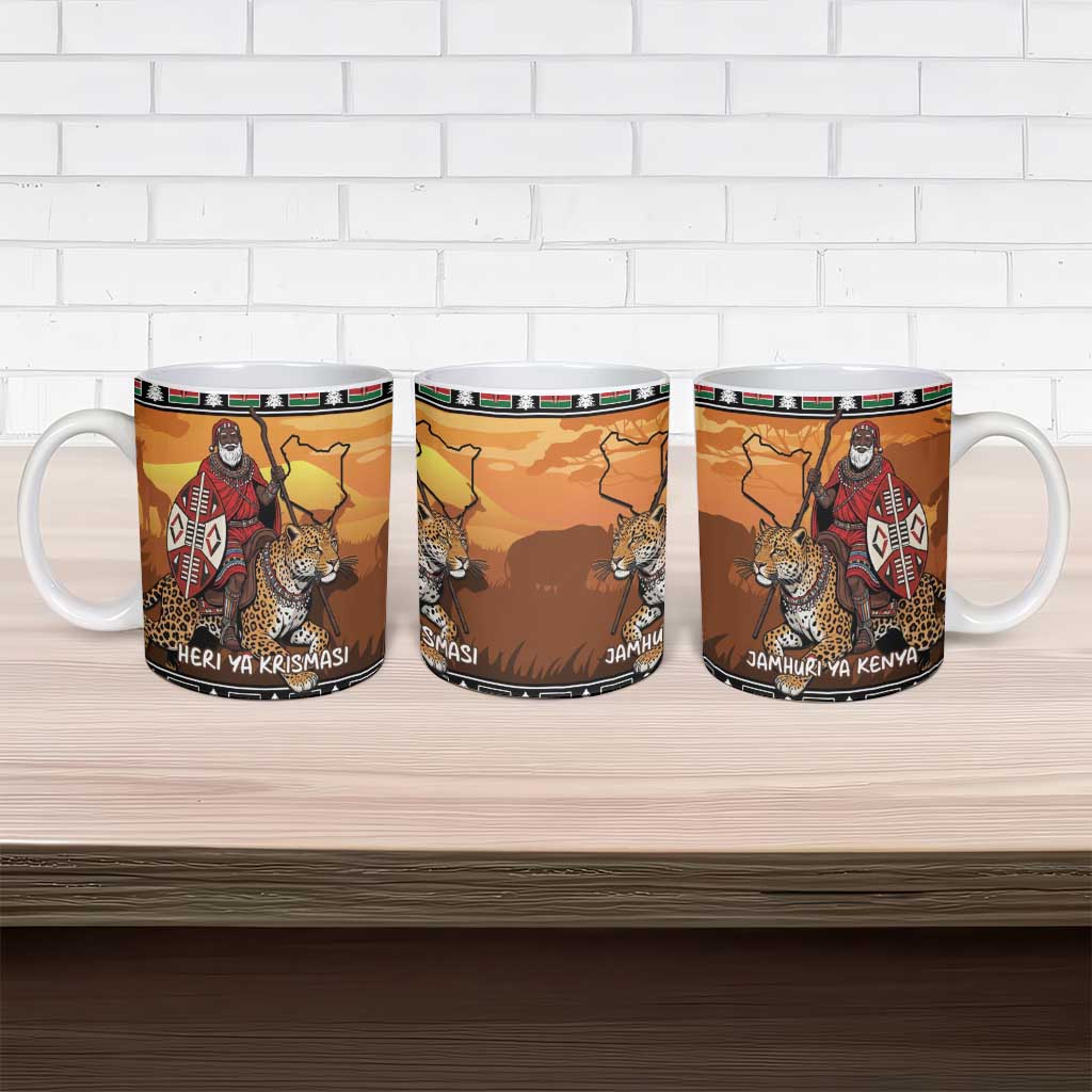 Kenya Safari Christmas Ceramic Mug Black Santa Riding Leopards - Heri ya Krismasi - Wonder Print Shop