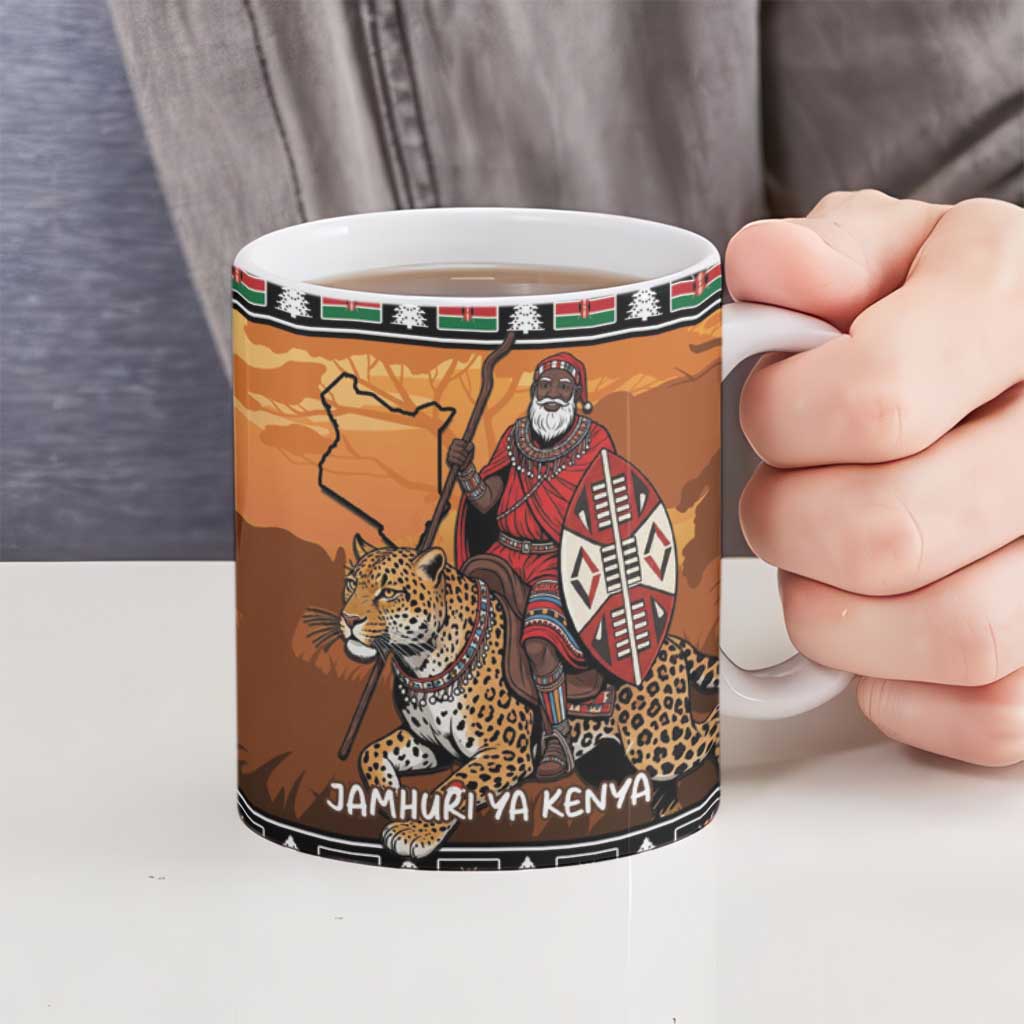 Kenya Safari Christmas Ceramic Mug Black Santa Riding Leopards - Heri ya Krismasi - Wonder Print Shop