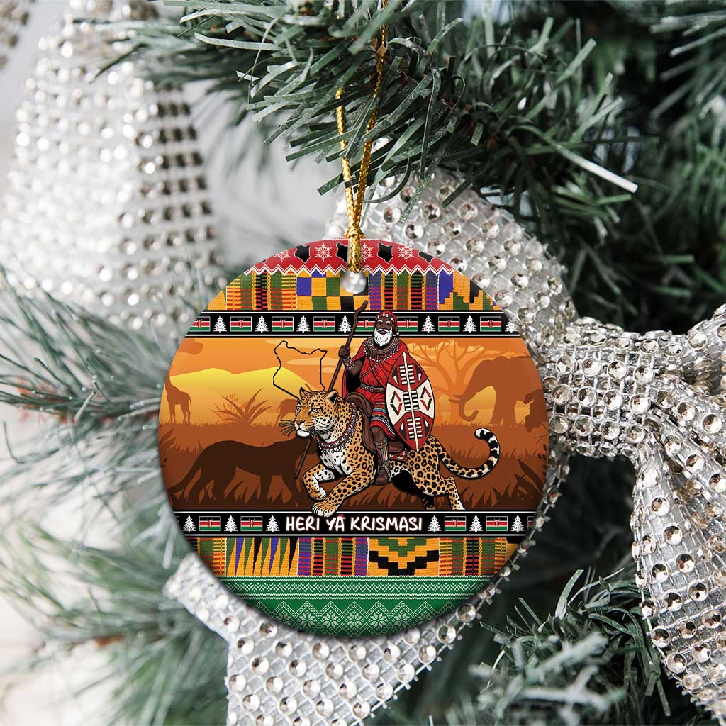 Kenya Safari Christmas Ceramic Ornament Black Santa Riding Leopards - Heri ya Krismasi - Wonder Print Shop