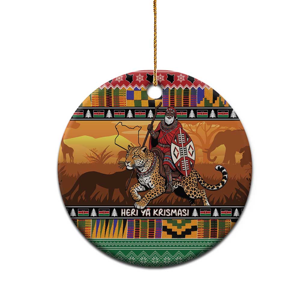 Kenya Safari Christmas Ceramic Ornament Black Santa Riding Leopards - Heri ya Krismasi - Wonder Print Shop