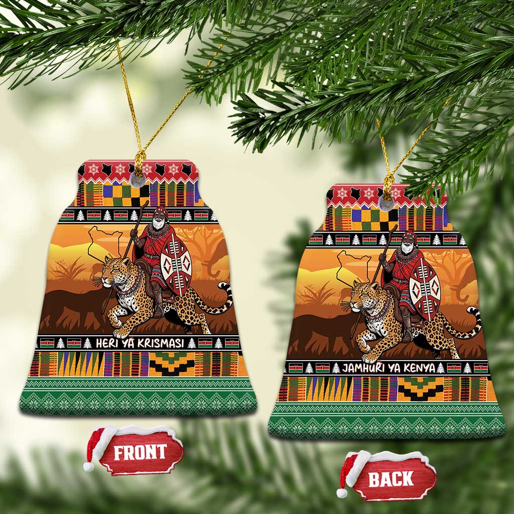 Kenya Safari Christmas Ceramic Ornament Black Santa Riding Leopards - Heri ya Krismasi - Wonder Print Shop