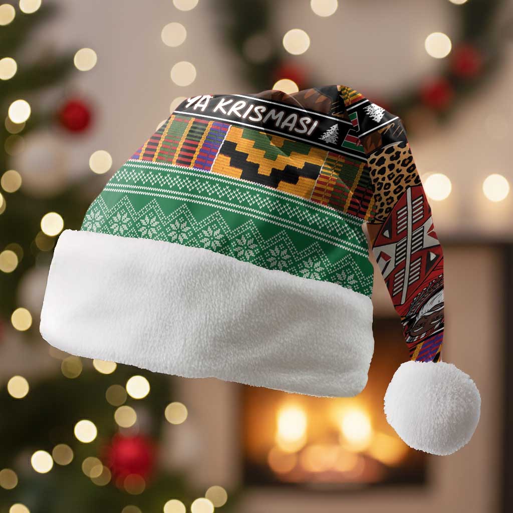 Kenya Safari Christmas Santa Hat Black Santa Riding Leopards - Heri ya Krismasi - Wonder Print Shop