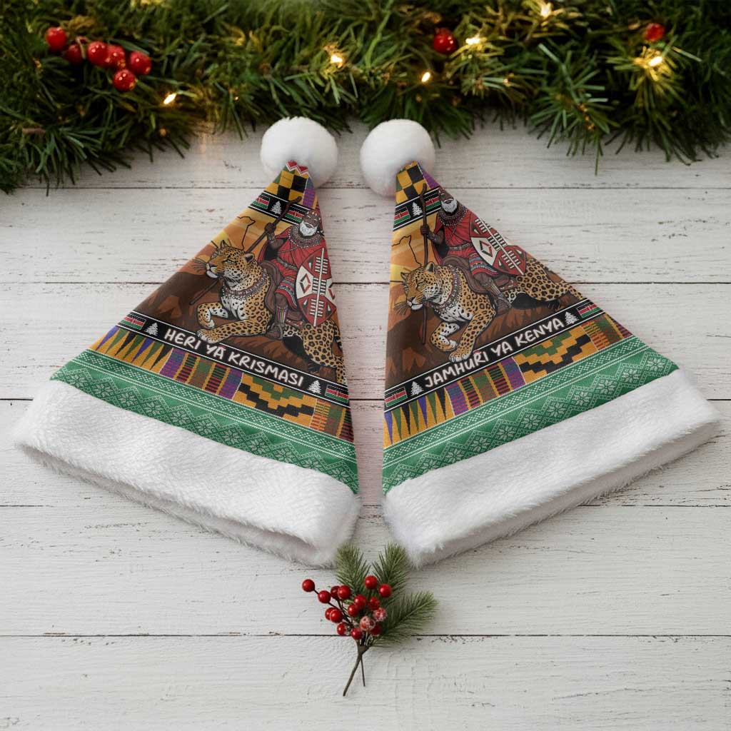 Kenya Safari Christmas Santa Hat Black Santa Riding Leopards - Heri ya Krismasi - Wonder Print Shop