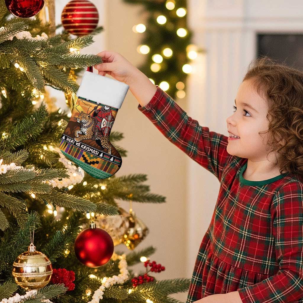 Kenya Safari Christmas Stocking Black Santa Riding Leopards - Heri ya Krismasi - Wonder Print Shop