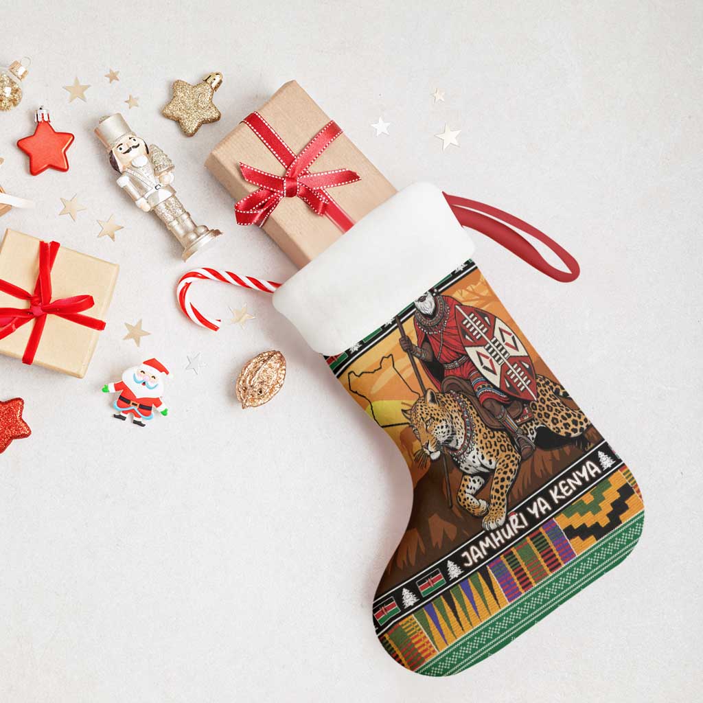 Kenya Safari Christmas Stocking Black Santa Riding Leopards - Heri ya Krismasi - Wonder Print Shop