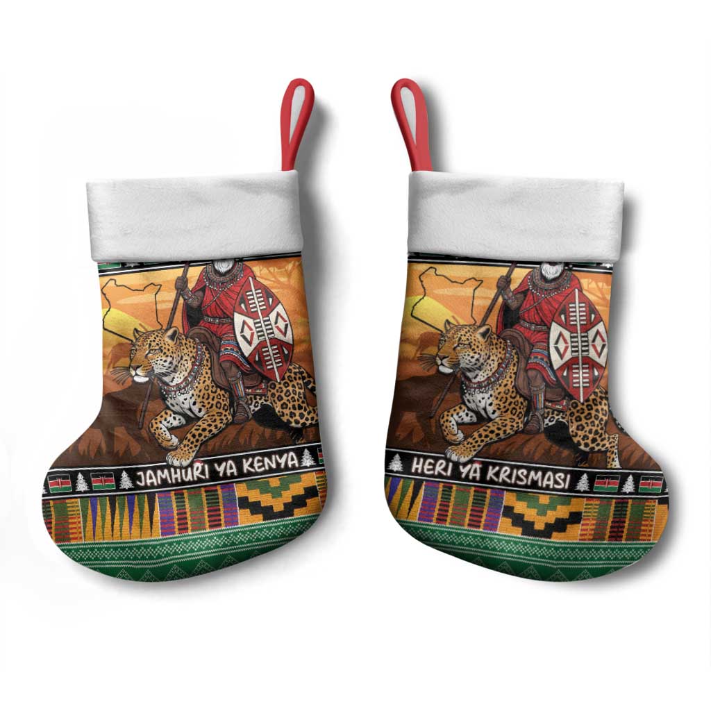 Kenya Safari Christmas Stocking Black Santa Riding Leopards - Heri ya Krismasi - Wonder Print Shop