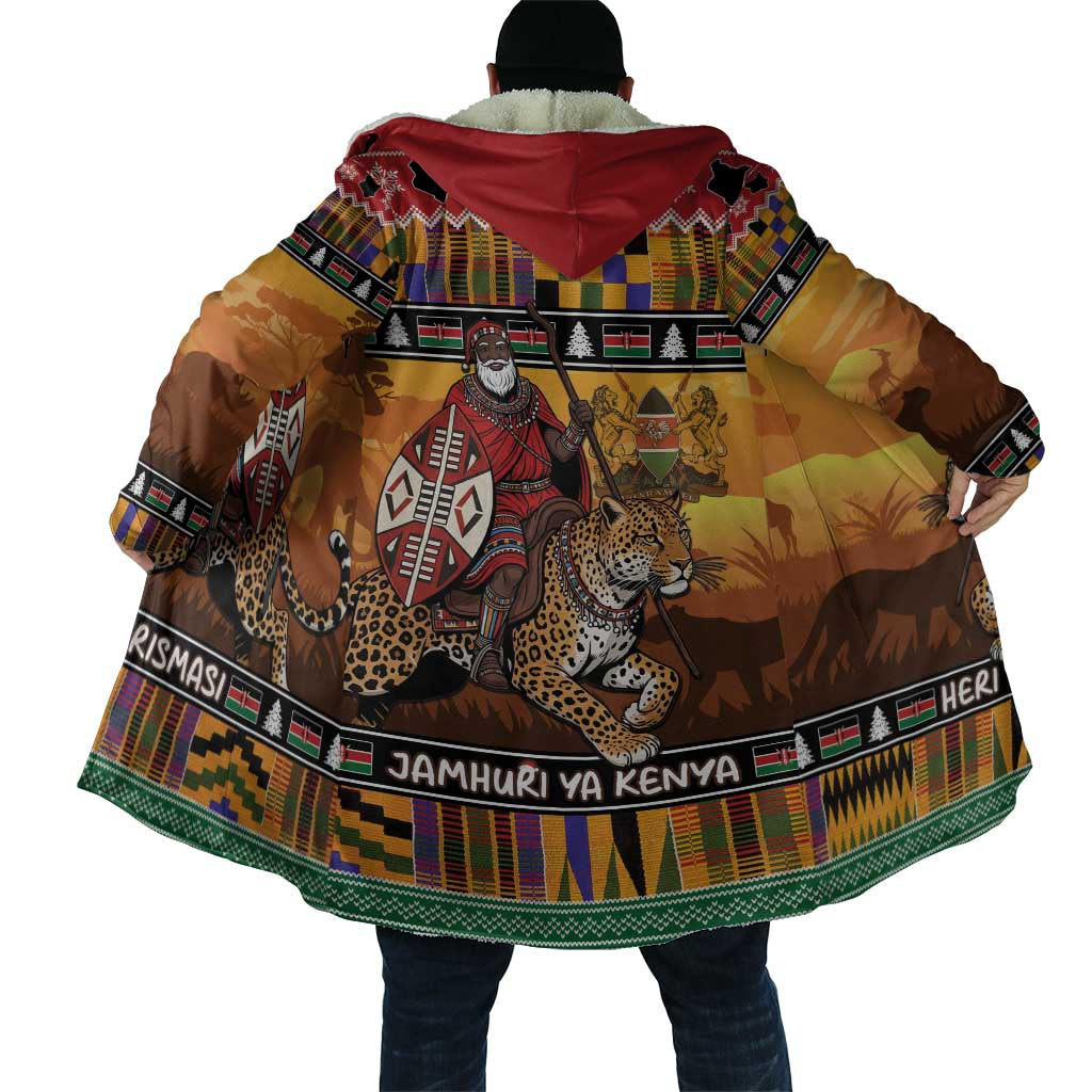 Kenya Safari Christmas Cloak Black Santa Riding Leopards - Heri ya Krismasi - Wonder Print Shop