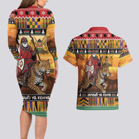 Kenya Safari Christmas Couples Matching Long Sleeve Bodycon Dress and Hawaiian Shirt Black Santa Riding Leopards - Heri ya Krismasi - Wonder Print Shop