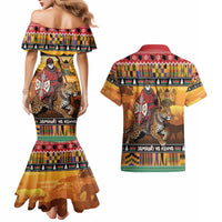 Kenya Safari Christmas Couples Matching Mermaid Dress and Hawaiian Shirt Black Santa Riding Leopards - Heri ya Krismasi - Wonder Print Shop