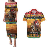 Kenya Safari Christmas Couples Matching Puletasi and Hawaiian Shirt Black Santa Riding Leopards - Heri ya Krismasi - Wonder Print Shop