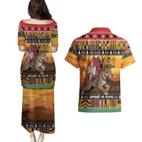 Kenya Safari Christmas Couples Matching Puletasi and Hawaiian Shirt Black Santa Riding Leopards - Heri ya Krismasi - Wonder Print Shop