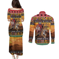 Kenya Safari Christmas Couples Matching Puletasi and Long Sleeve Button Shirt Black Santa Riding Leopards - Heri ya Krismasi - Wonder Print Shop