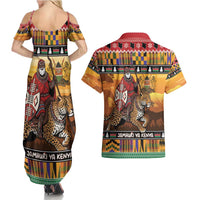 Kenya Safari Christmas Couples Matching Summer Maxi Dress and Hawaiian Shirt Black Santa Riding Leopards - Heri ya Krismasi - Wonder Print Shop