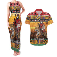 Kenya Safari Christmas Couples Matching Tank Maxi Dress and Hawaiian Shirt Black Santa Riding Leopards - Heri ya Krismasi - Wonder Print Shop