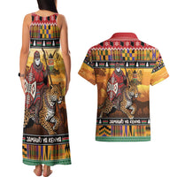Kenya Safari Christmas Couples Matching Tank Maxi Dress and Hawaiian Shirt Black Santa Riding Leopards - Heri ya Krismasi - Wonder Print Shop
