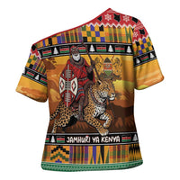 Kenya Safari Christmas Cross Shoulder Shirt Black Santa Riding Leopards - Heri ya Krismasi - Wonder Print Shop