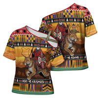 Kenya Safari Christmas Cross Shoulder Shirt Black Santa Riding Leopards - Heri ya Krismasi - Wonder Print Shop