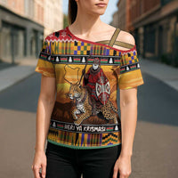 Kenya Safari Christmas Cross Shoulder Shirt Black Santa Riding Leopards - Heri ya Krismasi - Wonder Print Shop