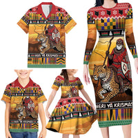 Kenya Safari Christmas Family Matching Long Sleeve Bodycon Dress and Hawaiian Shirt Black Santa Riding Leopards - Heri ya Krismasi - Wonder Print Shop