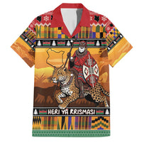Kenya Safari Christmas Family Matching Long Sleeve Bodycon Dress and Hawaiian Shirt Black Santa Riding Leopards - Heri ya Krismasi - Wonder Print Shop