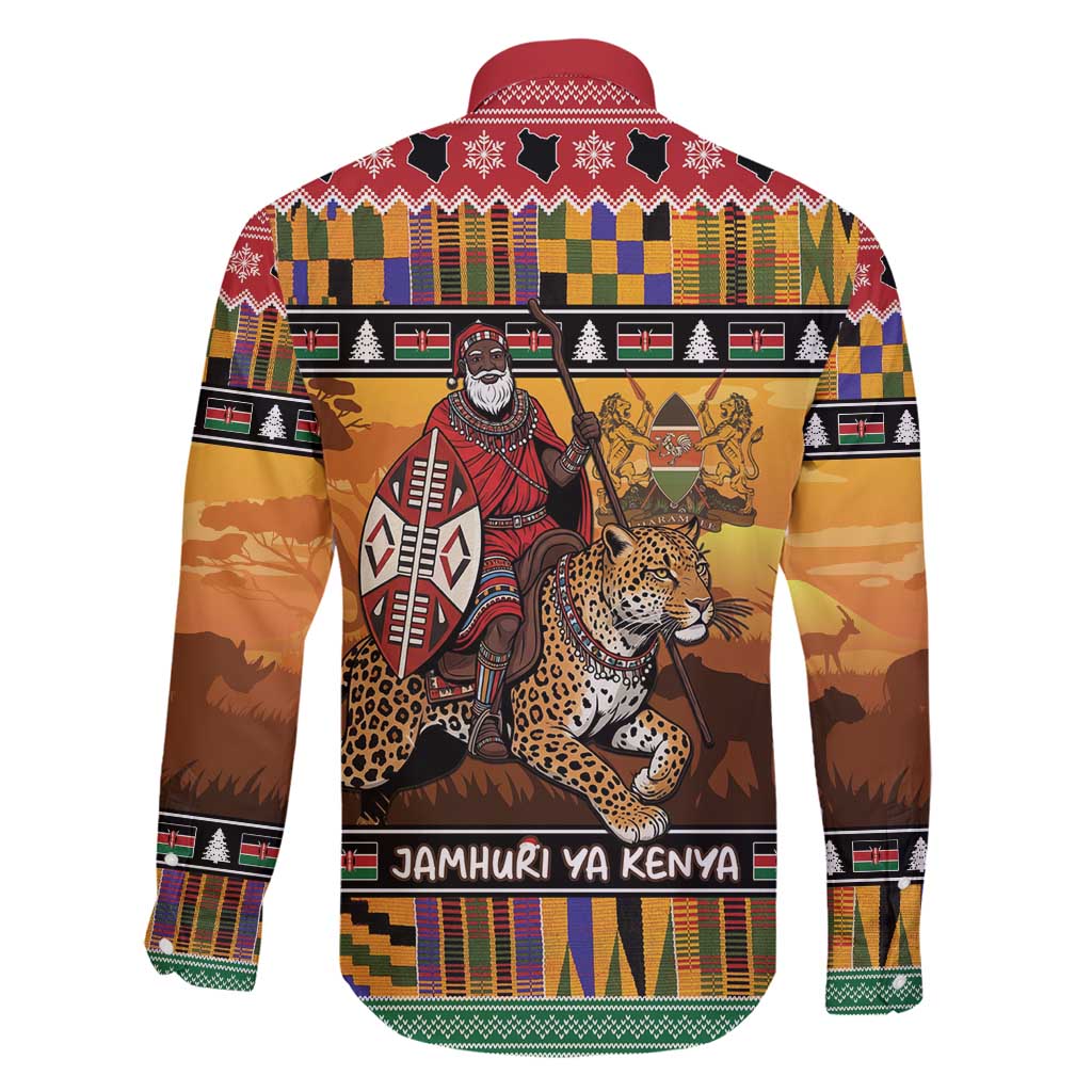 Kenya Safari Christmas Family Matching Long Sleeve Bodycon Dress and Hawaiian Shirt Black Santa Riding Leopards - Heri ya Krismasi - Wonder Print Shop