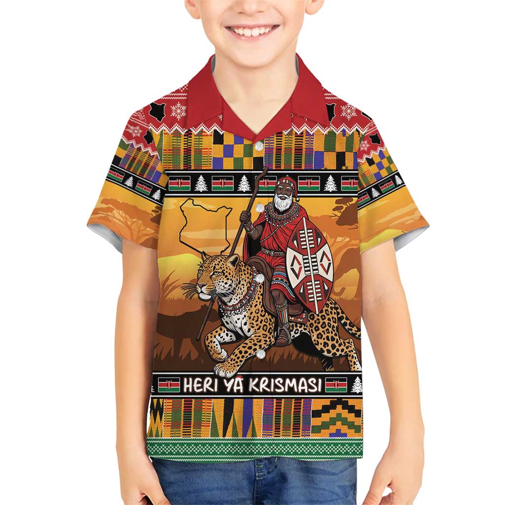 Kenya Safari Christmas Family Matching Long Sleeve Bodycon Dress and Hawaiian Shirt Black Santa Riding Leopards - Heri ya Krismasi - Wonder Print Shop