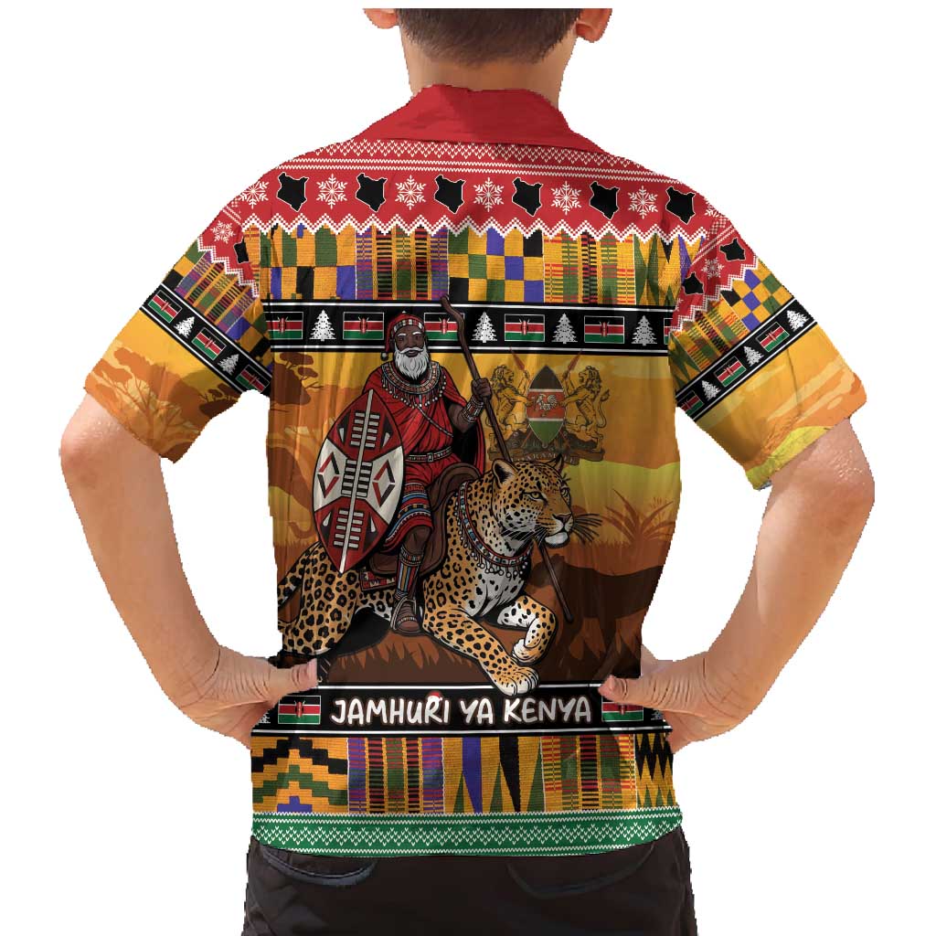 Kenya Safari Christmas Family Matching Mermaid Dress and Hawaiian Shirt Black Santa Riding Leopards - Heri ya Krismasi - Wonder Print Shop
