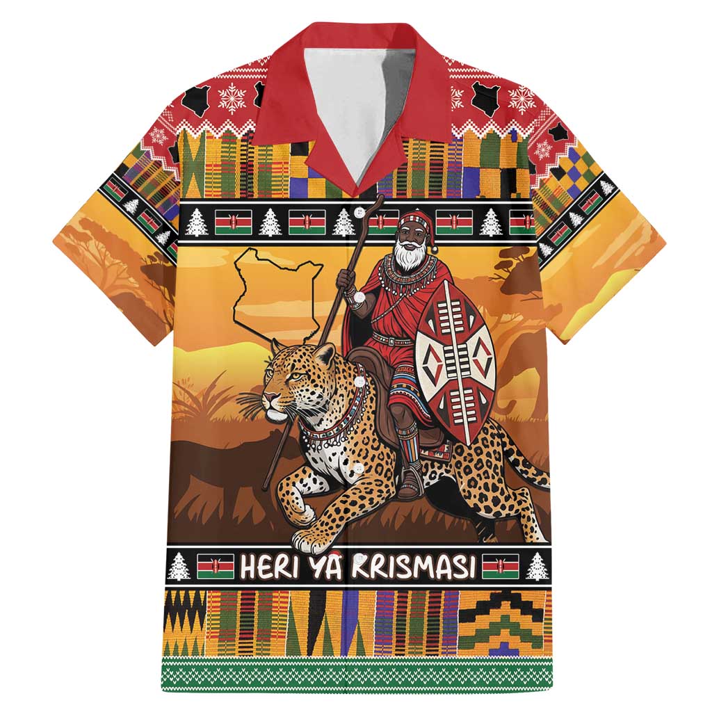 Kenya Safari Christmas Family Matching Mermaid Dress and Hawaiian Shirt Black Santa Riding Leopards - Heri ya Krismasi - Wonder Print Shop