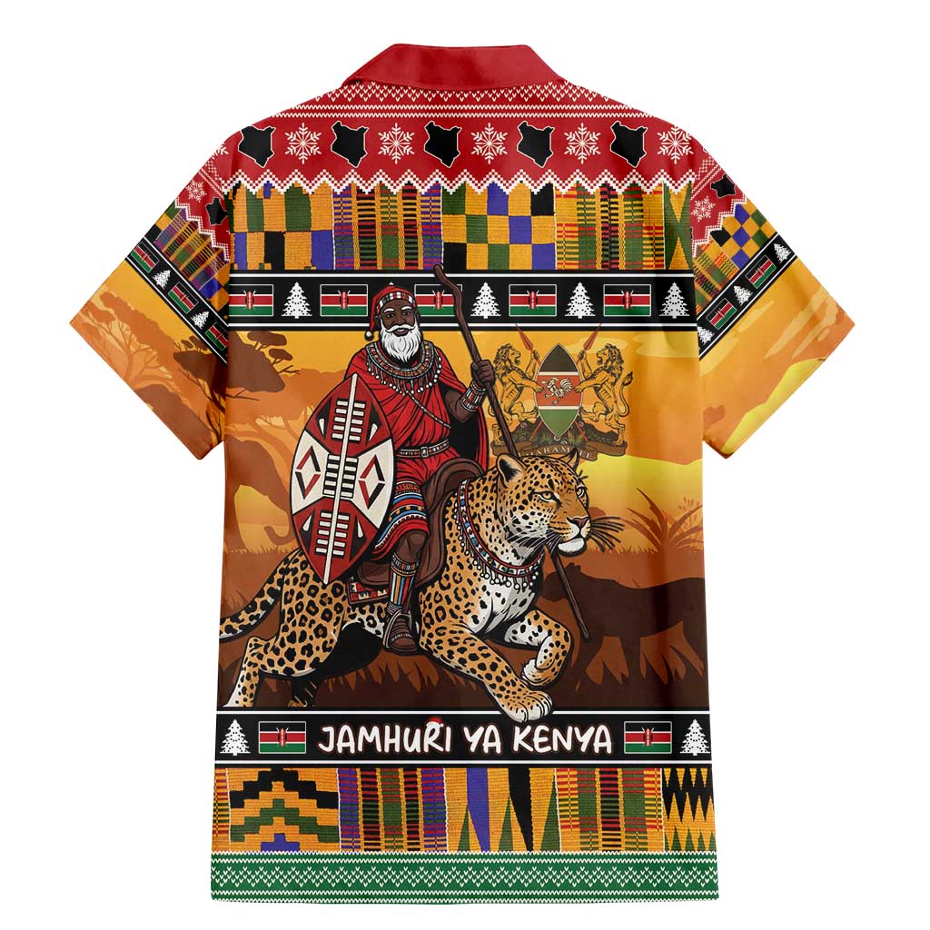 Kenya Safari Christmas Family Matching Mermaid Dress and Hawaiian Shirt Black Santa Riding Leopards - Heri ya Krismasi - Wonder Print Shop