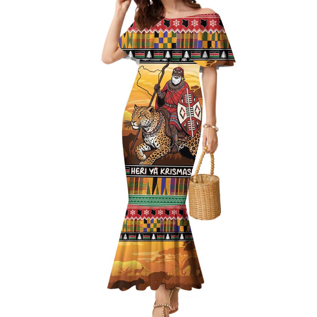 Kenya Safari Christmas Family Matching Mermaid Dress and Hawaiian Shirt Black Santa Riding Leopards - Heri ya Krismasi - Wonder Print Shop