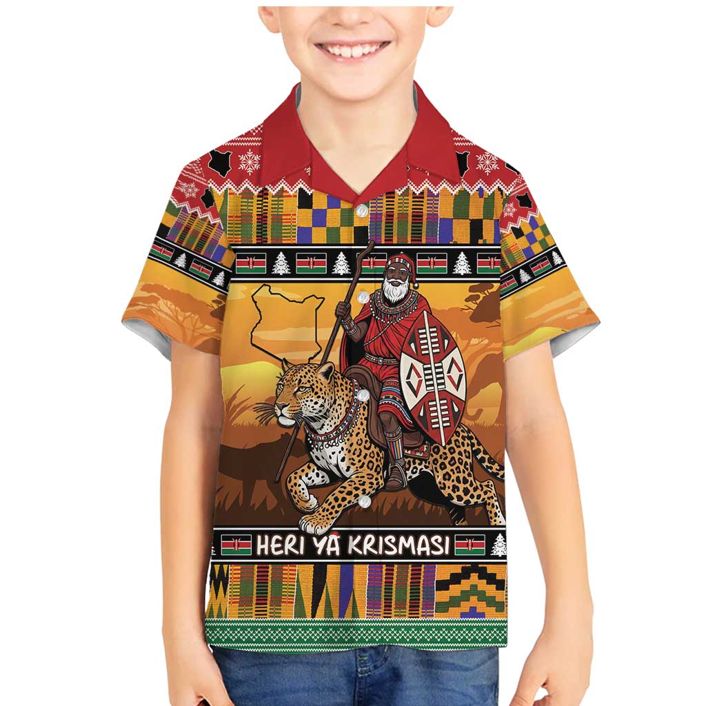 Kenya Safari Christmas Family Matching Mermaid Dress and Hawaiian Shirt Black Santa Riding Leopards - Heri ya Krismasi - Wonder Print Shop